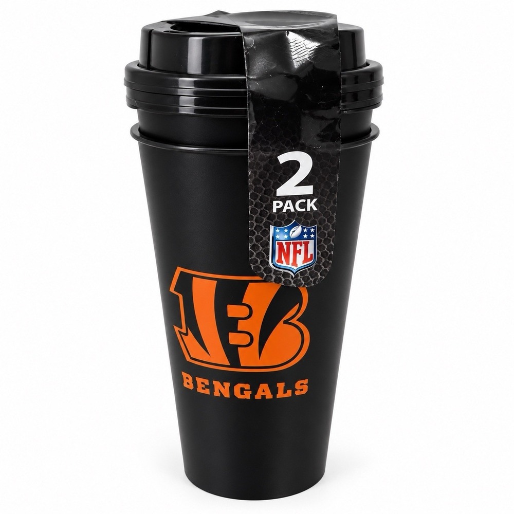 Cincinnati Bengals Plastic Travel Tumblers 2 Black Lidded Cups NFL New